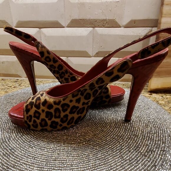 DONALD PLINER Leopard Pony Hair Slings - Size 10N - Picture 5 of 8